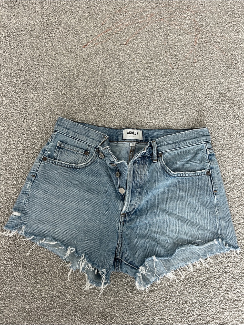 Agolde Light Wash Distressed Raw-Hem Denim Shorts